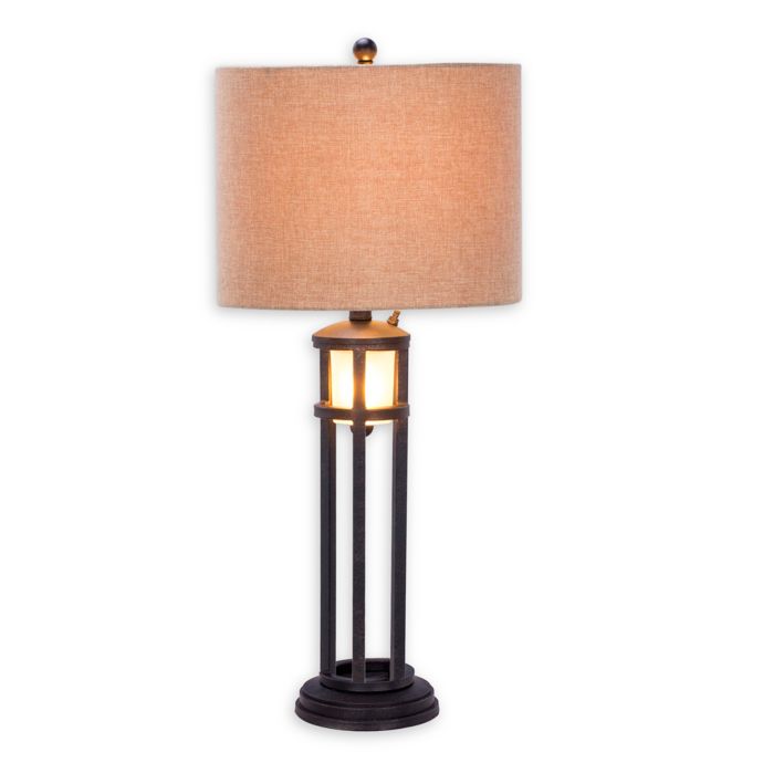 Fangio Lighting Martin Richard Table Lamp In Black Frosted Glass With Linen Shade Bed Bath Beyond