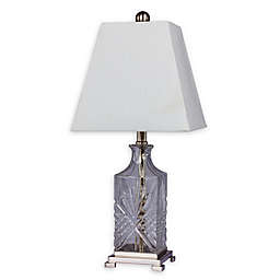 Fangio Lighting Martin Richard Cut Glass Table Lamp in Brushed Steel with White Linen Shade