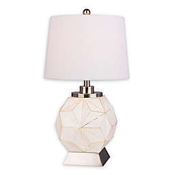 Fangio Lighting Flower 2-Light Table Lamp with LED Nightlight in White Luster/Brushed Steel