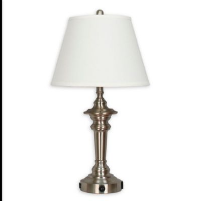 Fangio Lighting Tech-Friendly Table Lamp in Brushed Steel with Linen Shade
