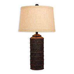 Fangio Lighting Martin Richard Tribal-Marked Table Lamp in Brown with Linen Shade
