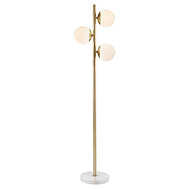 INK+IVY Holloway 3-Light Floor Lamp in Gold with White Glass Shades. View a larger version of this product image.