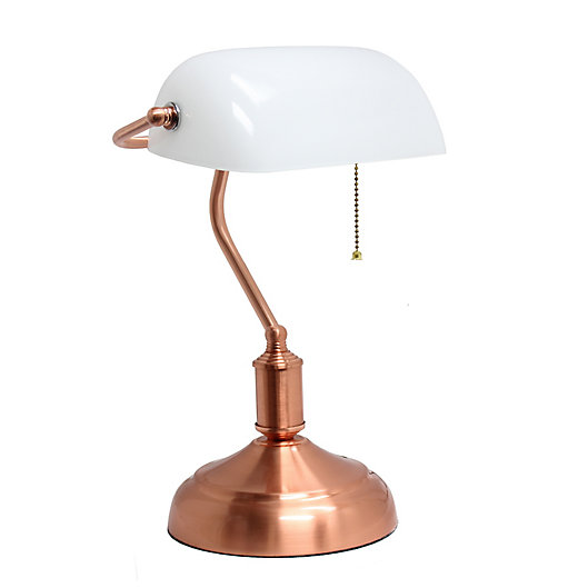 Alternate image 1 for Simple Designs Banker Lamp in Copper with White Glass Shade