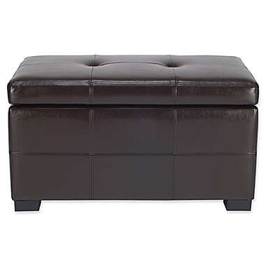 Safavieh Hudson Leather Maiden Tufted Small Storage Bench in Brown. View a larger version of this product image.