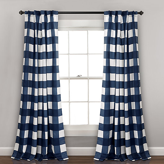 Alternate image 1 for Kelley Checker Back Tab 84-Inch Window Curtain Panels in Navy (Set of 2)