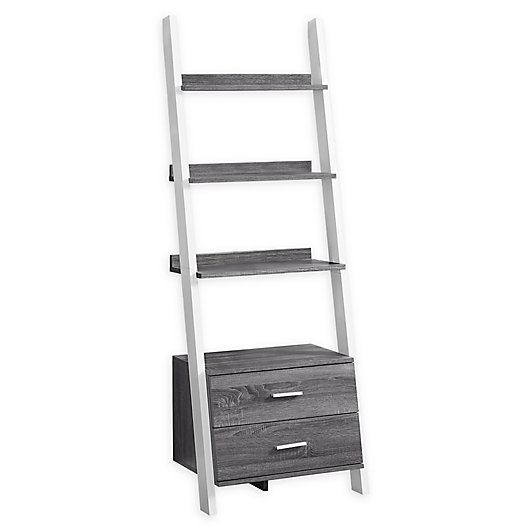 Ladder Bookcase With 2 Storage Drawers, Leaning Bookcase With Storage Bins
