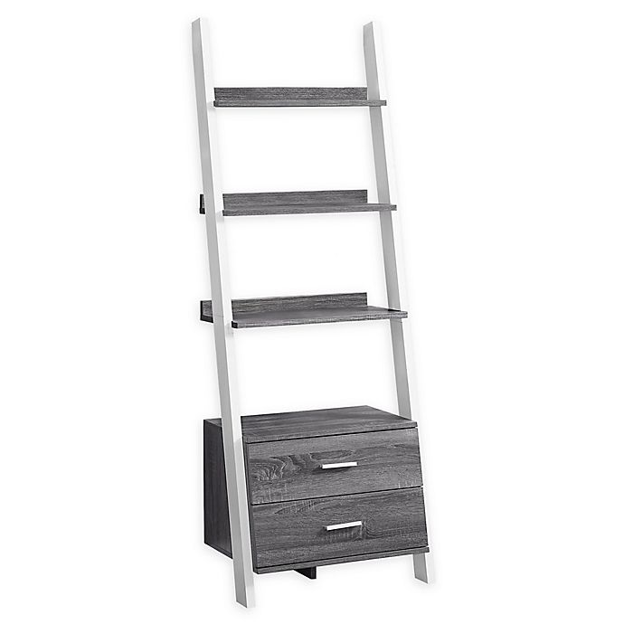 Monarch Specialties 69 Inch Ladder Bookcase With 2 Storage Drawers