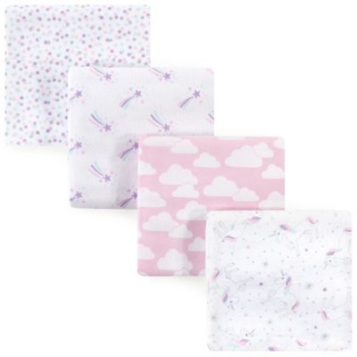 Hudson Baby&reg; Unicorn Flannel 4-Pack Receiving Blankets in Pink