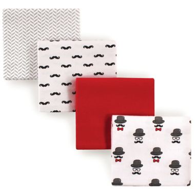 Hudson Baby&reg; Mustache Flannel 4-Pack Receiving Blankets in Red. View a larger version of this product image.