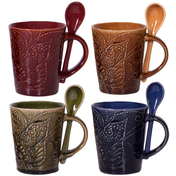 Home Essentials & Beyond Montclair Coffee Mugs with Spoons (Set of 4