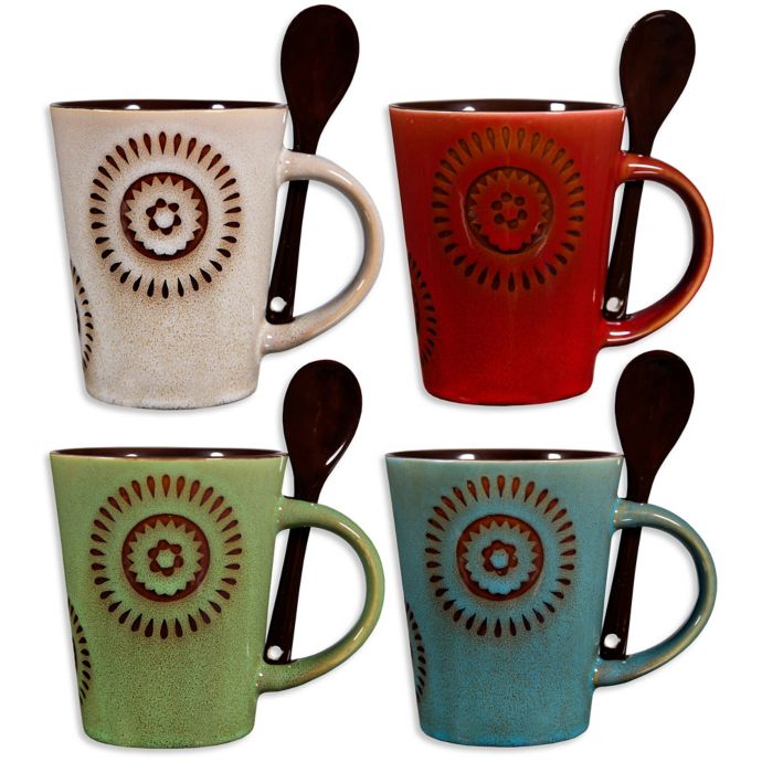 Home Essentials & Beyond Reactive Sun Coffee Mugs with Spoons (Set of 4