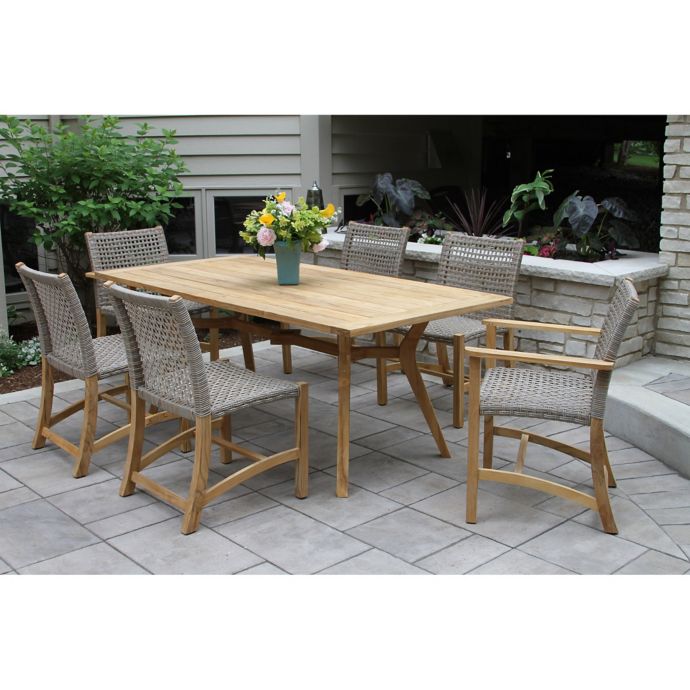 Outdoor Interiors 7 Piece Nautical Teak And Wicker Dining Set In