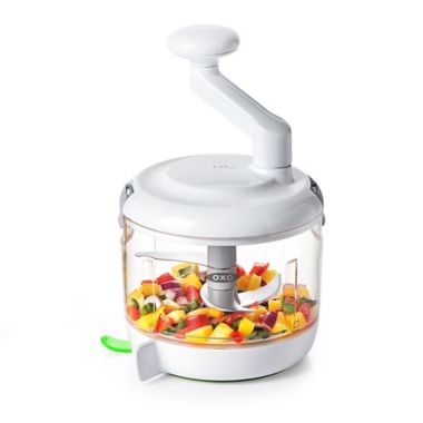 OXO Good Grips&reg; One Stop Chop Manual Food Processor in White/Green. View a larger version of this product image.