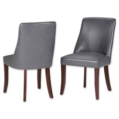 Simpli Home Walden Faux Leather Deluxe Dining Chairs in Stone Grey (Set of 2)