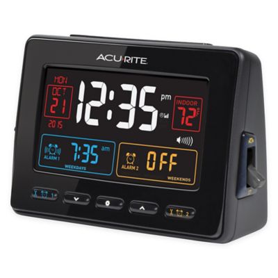AcuRite&reg; Atomic Dual Alarm Clock with Indoor Temperature in Black