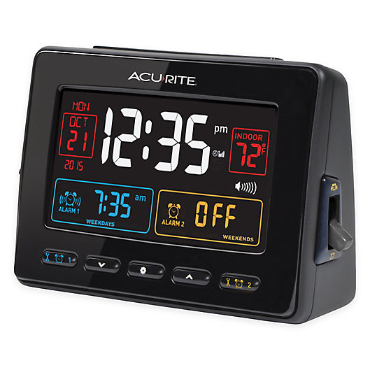 Alternate image 1 for AcuRite® Atomic Dual Alarm Clock with Indoor Temperature in Black