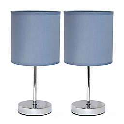 Mini Table Lamps in Chrome with Purple Shades (Set of 2)