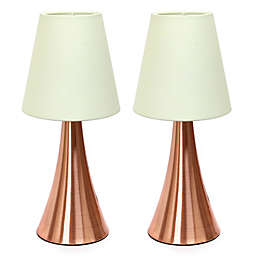 All the Rages Simple Designs Mini Touch 2-Piece Table Lamps in Rose Gold w/Cream Fabric Shades