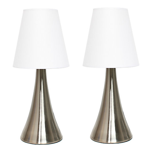 Alternate image 1 for Tapered Mini Touch Desk Lamp in Brushed Nickel and White Fabric Shade (Set of 2)
