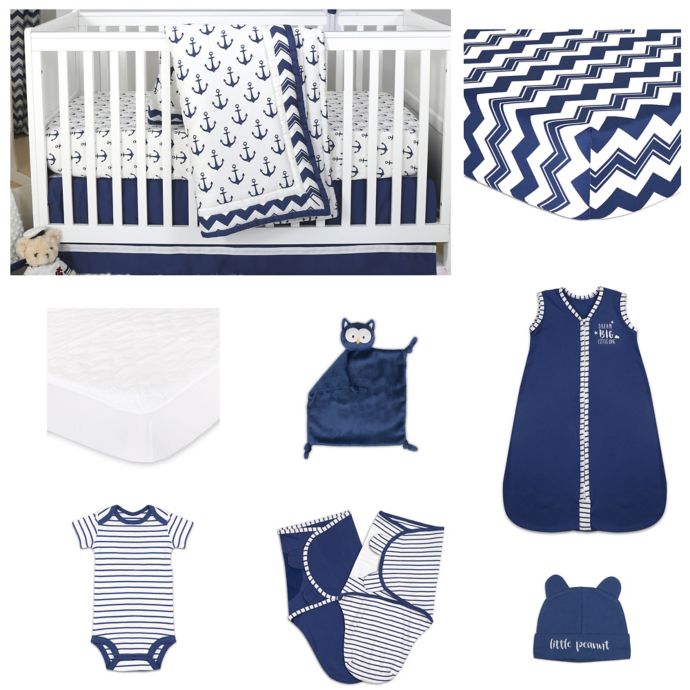 The Peanutshell Sail Away Crib Bedding Collection In Navy Bed