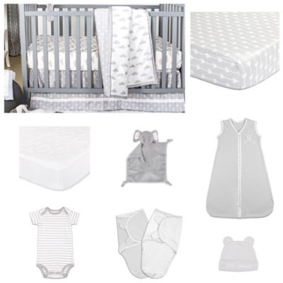 grey and white crib bedding