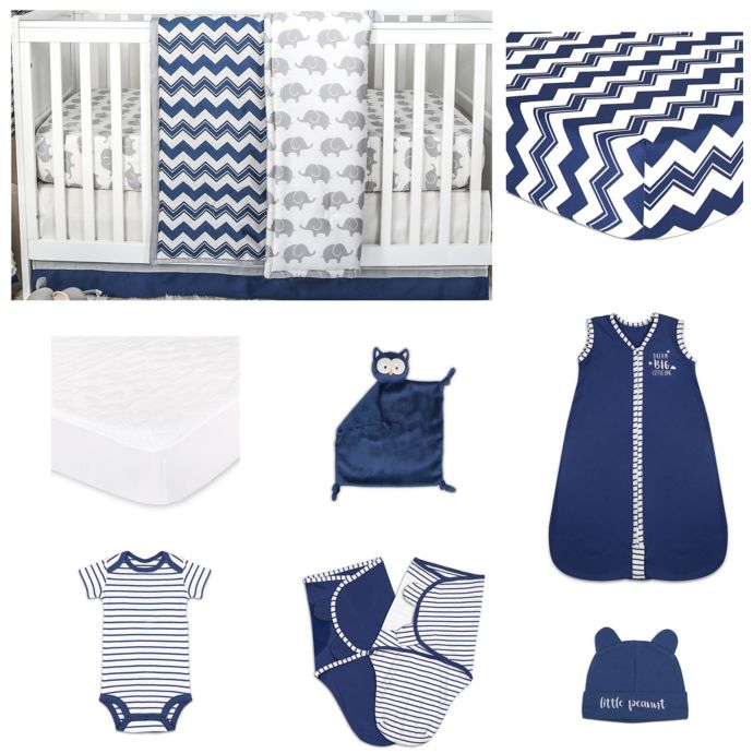 The Peanut Shell Chevron Crib Bedding Collection In Navy Bed