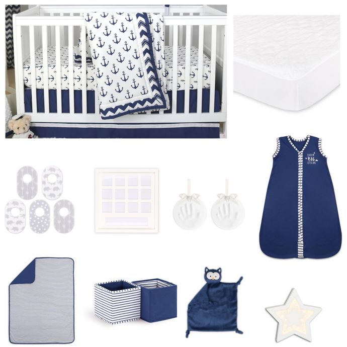 The Peanutshell Sail Away Crib Bedding Collection In Navy Bed