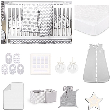 The Peanutshell&trade; Ellie Chevron Crib Bedding Collection in Grey. View a larger version of this product image.