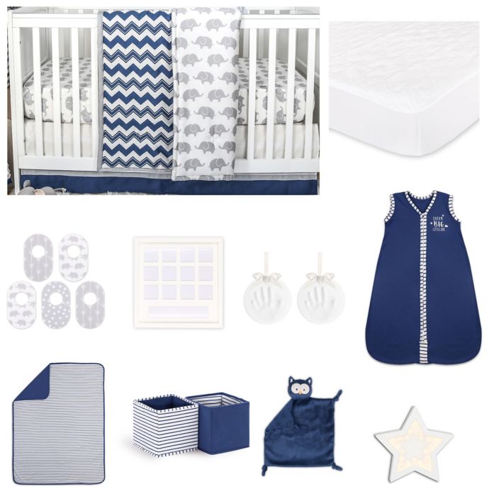 The Peanut Shell Eli Chevron Crib Bedding Collection In Navy Grey