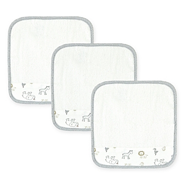 Just Born&reg; Animal Kingdom 3-Pack Washcloths in White/Grey. View a larger version of this product image.