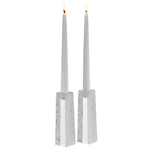Alternate image 1 for Oleg Cassini Ice Crystals 6-Inch Candle Holders (Set of 2)