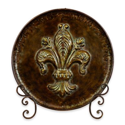 Ridge Road D&eacute;cor Fleur de Lis Decorative Iron Plate with Stand in Brown