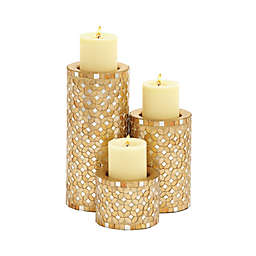 Ridge Road Décor 3-Piece Metal Mosaic Candle Holder Set in Gold