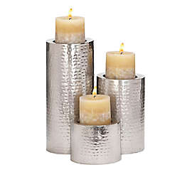 Ridge Road Décor 3-Piece Hammered Iron Candle Holder Set in Silver