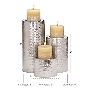 Ridge Road D&eacute;cor 3-Piece Hammered Iron Candle Holder Set in Silver. View a larger version of this product image.