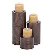 Ridge Road D&eacute;cor 3-Piece Hammered Iron Candle Holder Set in Bronze