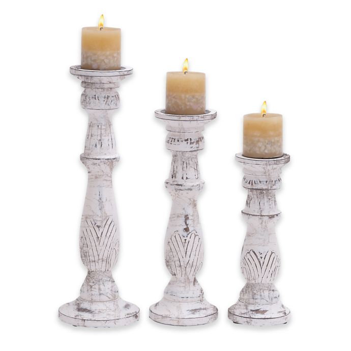 Ridge Road Décor 3-Piece Palmette Wood Candle Holder Set ...