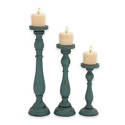 Ridge Road Décor 3-Piece Dome Baluster Candle Holder Set in Teal