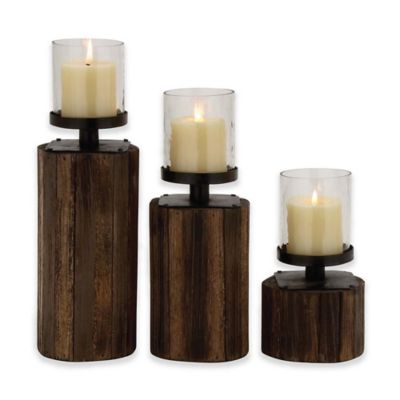 wood and glass candle holder