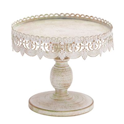 Ridge Road D&eacute;cor 10-Inch Lace Edge Iron Pedestal Cake Stand in White