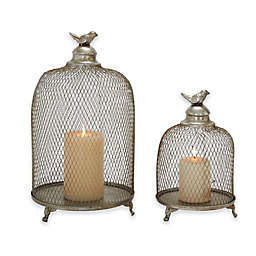 Ridge Road Décor 2-Piece Birdcage Iron Candle Lantern Set in Silver