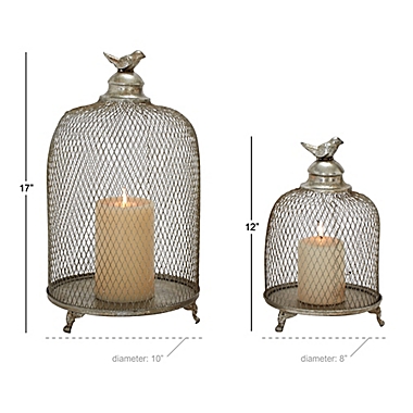 Ridge Road D&eacute;cor 2-Piece Birdcage Iron Candle Lantern Set in Silver. View a larger version of this product image.