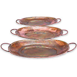 Ridge Road Décor 3-Piece Oval Hammered Iron Serving Tray Set in Copper