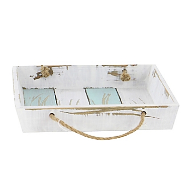 Ridge Road D&eacute;cor 2-Piece Distressed Wood Slat Serving Tray Set in White/Blue. View a larger version of this product image.
