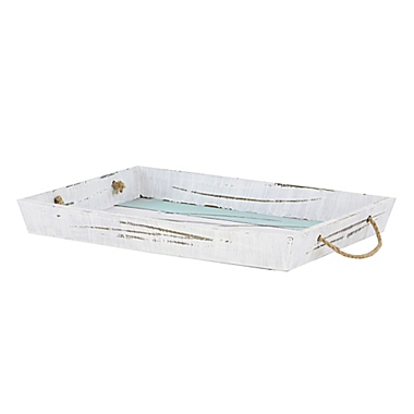 Ridge Road D&eacute;cor 2-Piece Distressed Wood Slat Serving Tray Set in White/Blue. View a larger version of this product image.