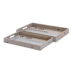 Ridge Road Décor 2-Piece Nautical Wood Serving Tray Set in Grey