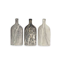 Ridge Road Décor 3-Piece Marbled Ceramic Flat Bottle Vase Set in Grey