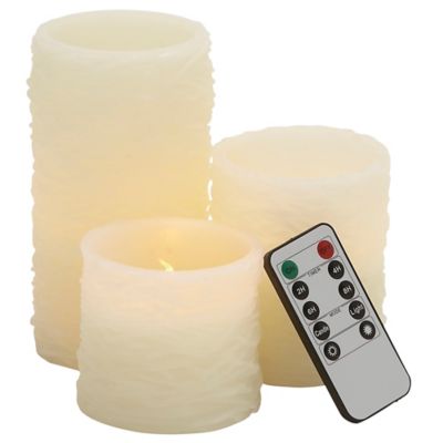 Ridge Road D&eacute;cor 3-Piece Ridged Flameless LED Pillar Candle Set with Remote in Ivory
