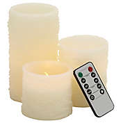 Ridge Road D&eacute;cor 3-Piece Ridged Flameless LED Pillar Candle Set with Remote in Ivory