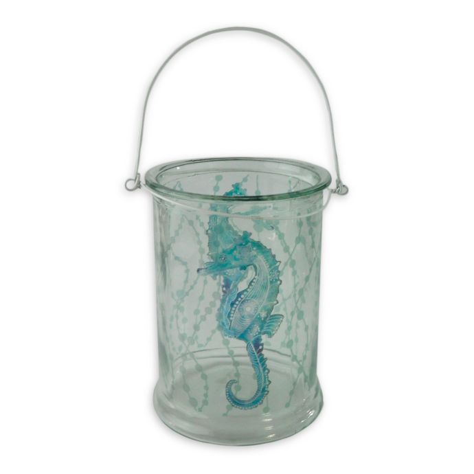 Large Seahorse Glass Hurricane Candle Holder | Bed Bath ...